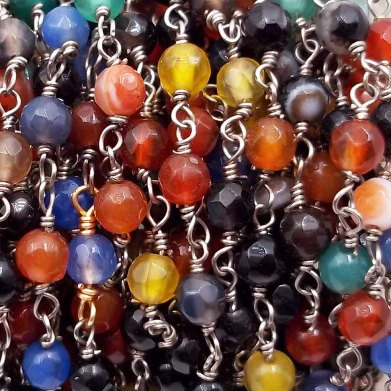 Catena rosario pietre dure agata colorata tonda 4 mm filo rodio pacco 50 cm (agtt277a) - pietreeminuterie.com