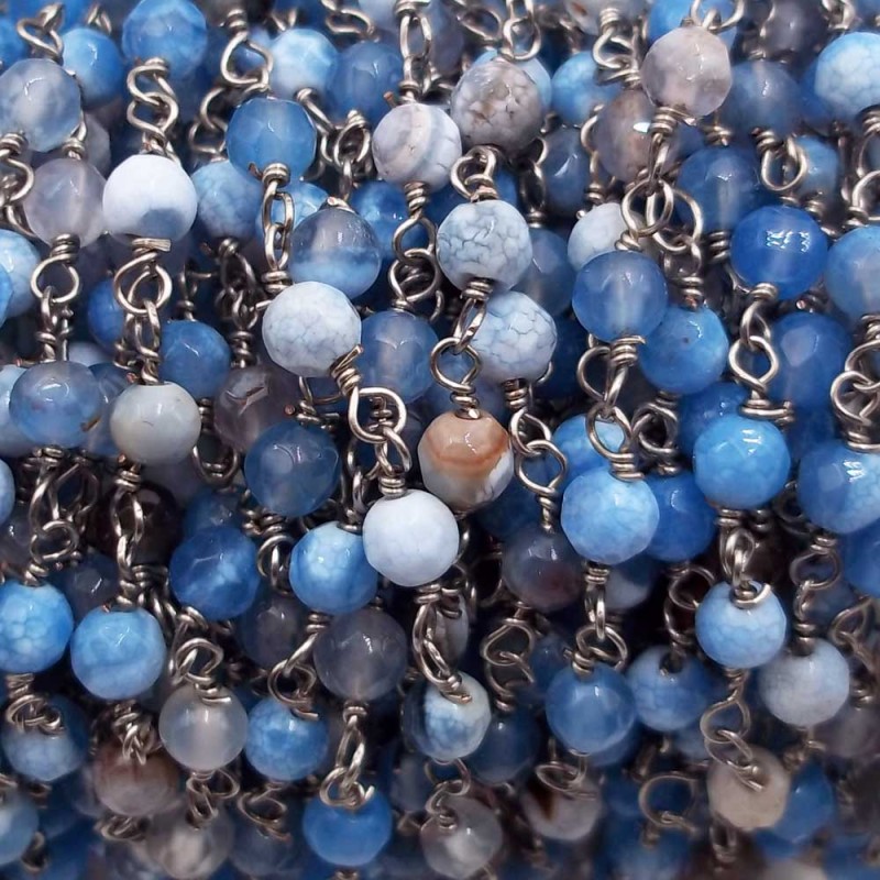 Catena rosario pietre dure agata di fuoco azzurra tonda 4 mm filo rodio pacco 50 cm (cnn02j62) - pietreeminuterie.com