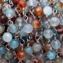 Catena rosario pietre dure agata fuoco celeste tonda 4 mm filo rodio pacco 50 cm