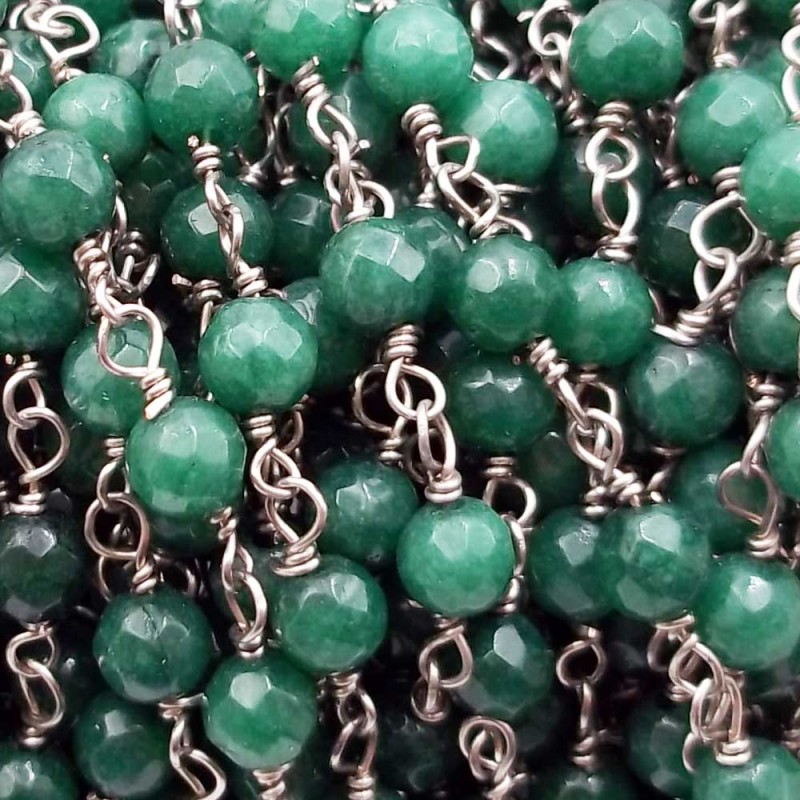 Catena rosario pietre dure agata verde tonda 4 mm filo rodio pacco 50 cm (ag5ved2) - pietreeminuterie.com