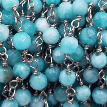 Catena rosario pietre dure amazzonite tonda 4 mm filo rodio pacco 50 cm
