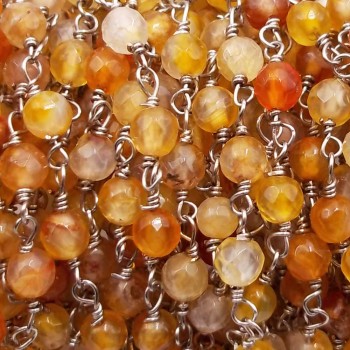 Catena rosario pietre dure corniola 4 mm filo rodio pacco 50 cm