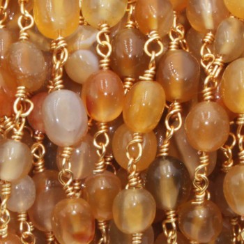 Catena rosario pietre dure corniola pepite 8 mm circa maglia oro 50 cm