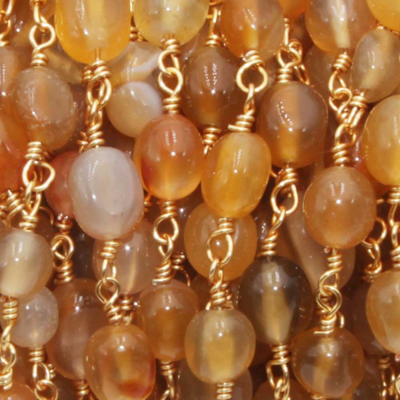 Catena rosario pietre dure corniola pepite 8 mm circa maglia oro 50 cm (niola6mm) - pietreeminuterie.com