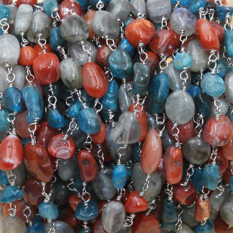 Catena con pietre dure diaspro fluorite e giada 50 cm (quci772-1) - pietreeminuterie.com