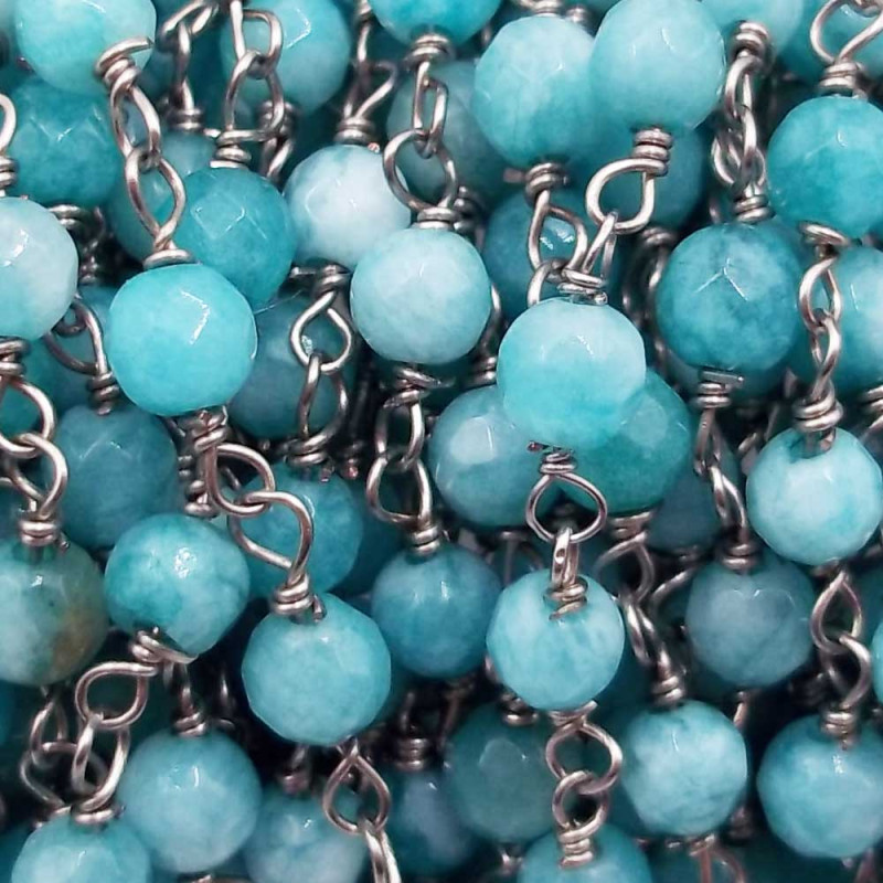 Catena rosario pietre dure amazzonite tonda 4 mm filo rodio pacco 50 cm (am8820zx) - pietreeminuterie.com