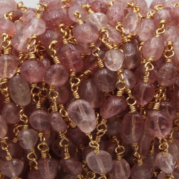 Catene Rosario con pietre dure | catena pietre dure quarzo rosa 8/10 mm ovale finitura oro 50 cm - qqrr86ff