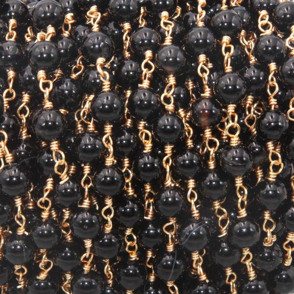 Catene Rosario con pietre dure | Catena rosario oro tormalina nera 6 mm 50 cm - torma6mm1