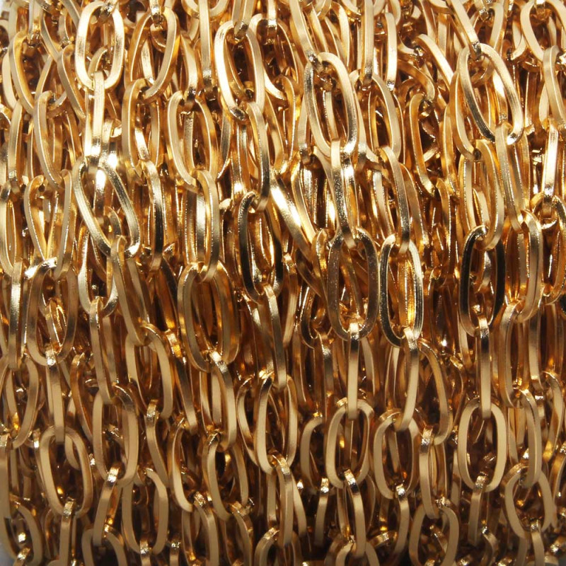 Catena in acciaio ovale 12.5x6 mm oro rotolo 10 mt (rotolo7782) - pietreeminuterie.com