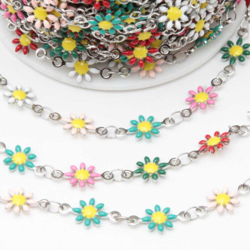 Catena acciaio fiorellini colorati 6.5 mm conf. 50 cm