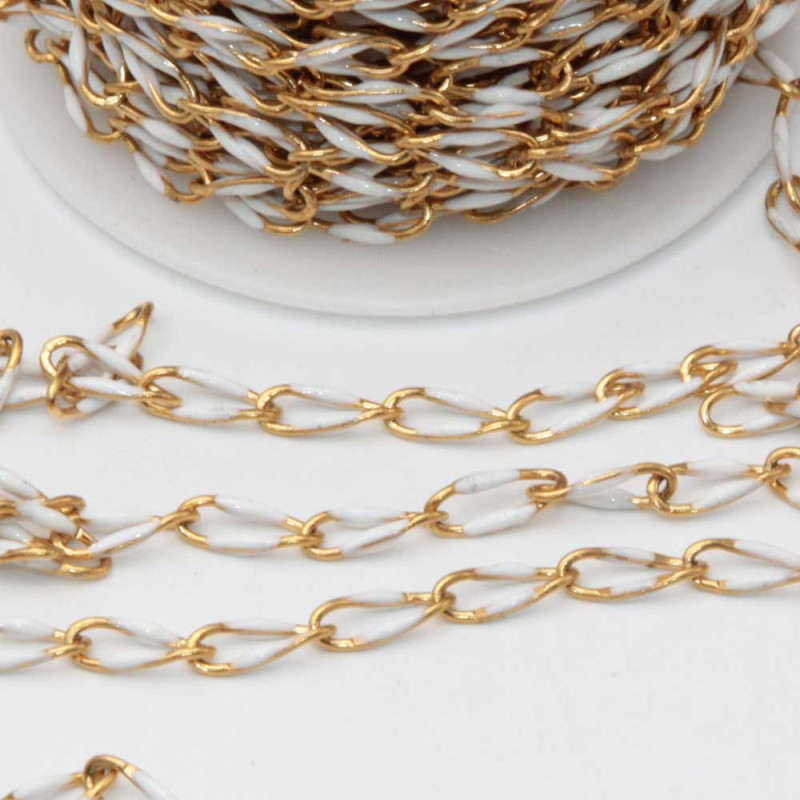 Catena acciaio oro smaltata bianca 10x4 mm conf. 50 cm (cat-sm014) - pietreeminuterie.com