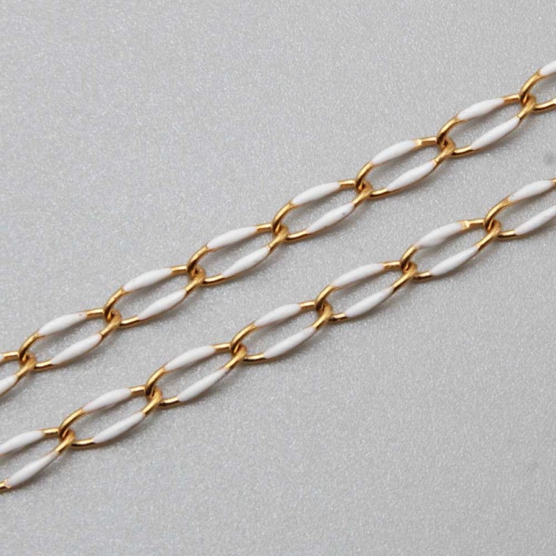 Catena acciaio oro smaltata bianca 10x4 mm conf. 50 cm - cat-sm014 - pietreeminuterie.com Catena acciaio oro smaltata bianca 10x4 mm conf. 50 cm (cat-sm014) - pietreeminuterie.com