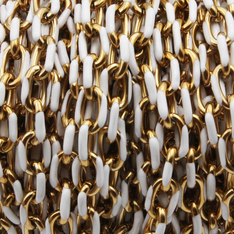 Catena acciaio oro smaltata bianca 10x7 mm pacco 20 cm (smal-cat-3) - pietreeminuterie.com