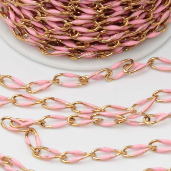 Catena acciaio oro smaltata rosa 10x4 mm conf. 50 cm