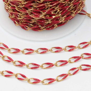 Catena acciaio oro smaltata rossa 10x4 mm conf. 50 cm