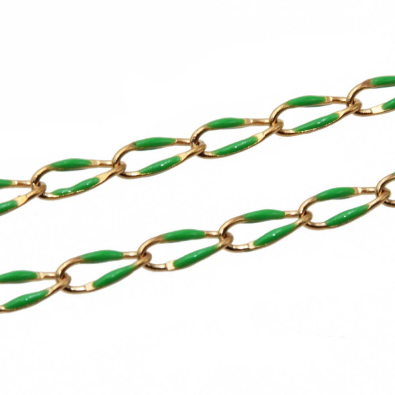 Catena acciaio oro smaltata verde 10x4 mm conf. 50 cm (cat-sm011) - pietreeminuterie.com