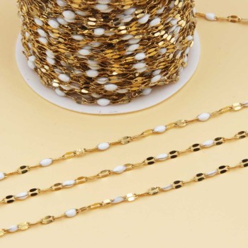 Catena in acciao oro smaltata bianca maglia ovale piatta 3x2 mm 1 mt