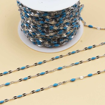Catena in acciao smaltata blu maglia ovale piatta 3x2 mm 1 mt