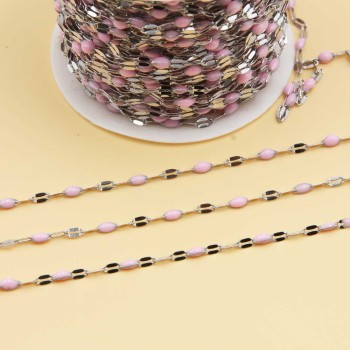 Catena in acciao smaltata rosa maglia ovale piatta 3x2 mm 1 mt