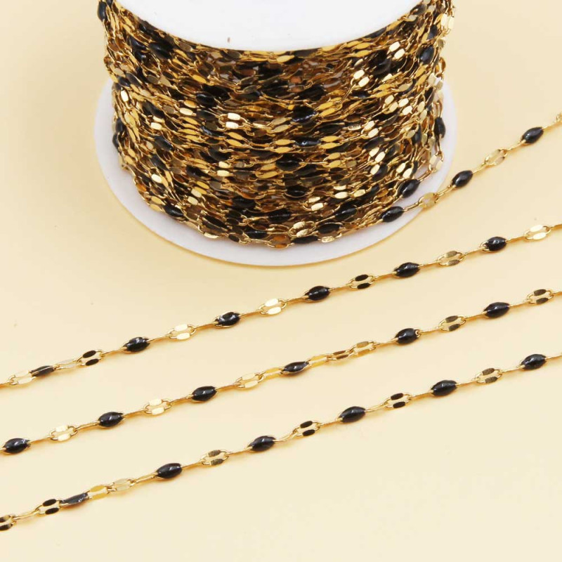 Catena in acciao oro smaltata nera maglia ovale piatta 3x2 mm 1 mt (smal-3) - pietreeminuterie.com