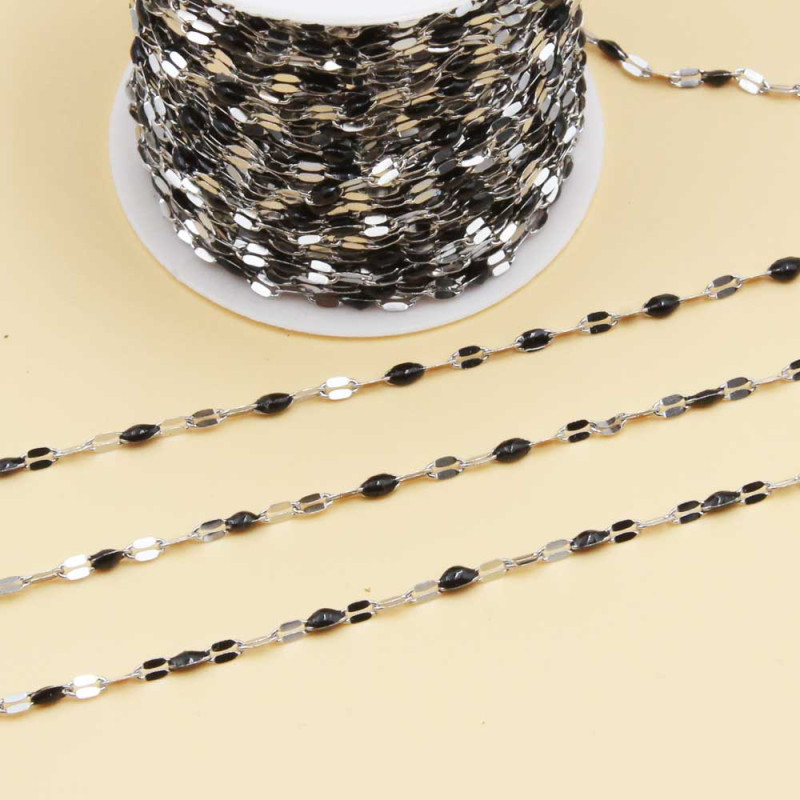 Catena in acciao smaltata nera maglia ovale piatta 3x2 mm 1 mt (smal-5) - pietreeminuterie.com