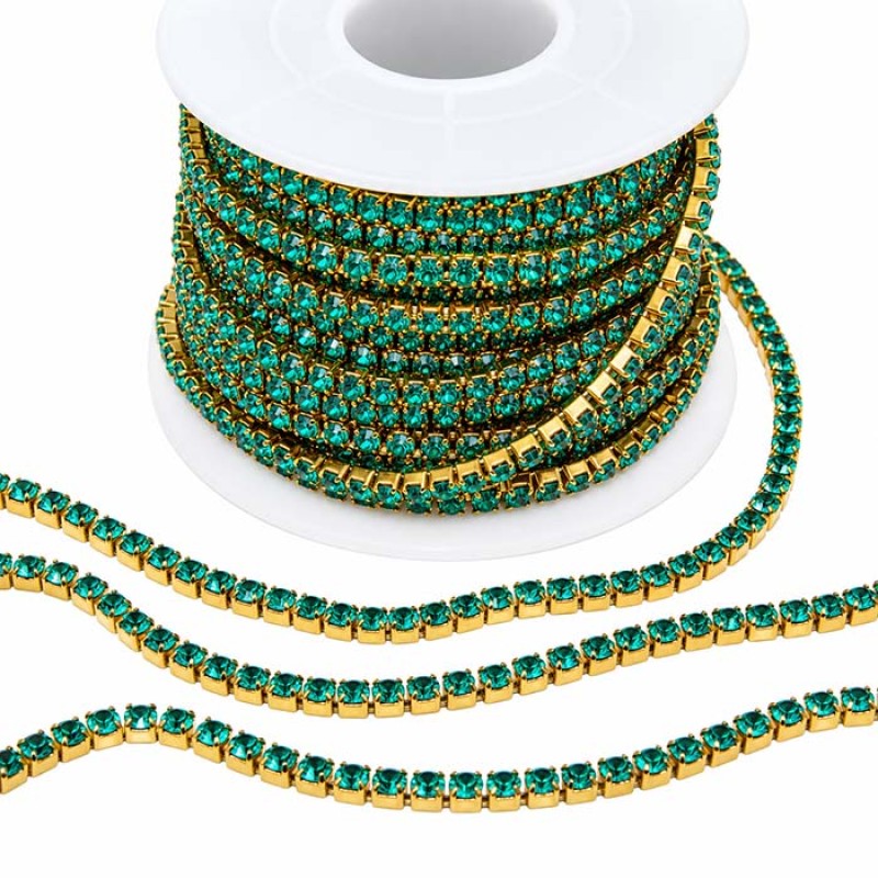 Catena tennis acciaio oro smeraldo 2 mm conf. 50 cm Catena tennis acciaio oro smeraldo 2 mm conf. 50 cm