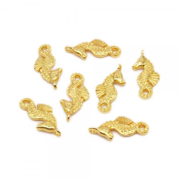 Charms In Metallo | Charms cavalluccio marino oro lucido 23x10 mm 10 pz - cava6z00