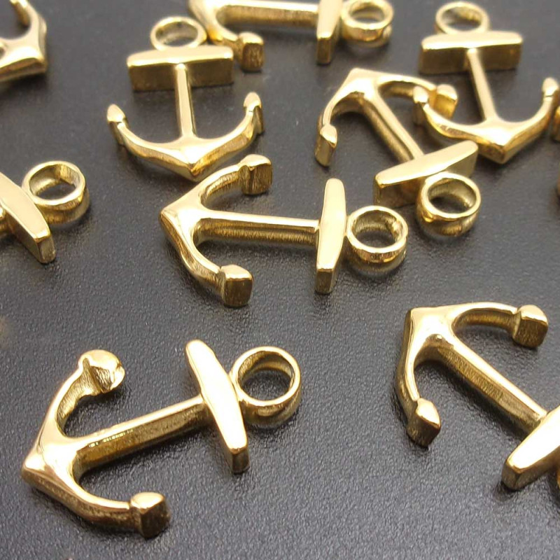 Charms acciaio ancora 17 mm oro pacco 1 pz (17mmanco3) - pietreeminuterie.com