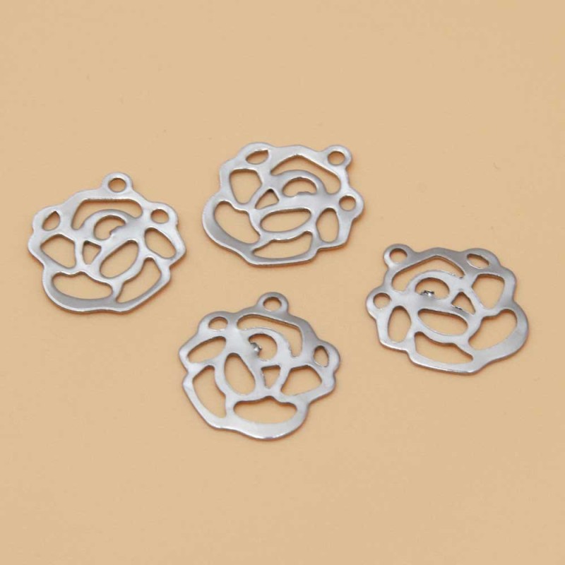 Charms acciaio rosa 13 mm 10 pz (rosa613m) - pietreeminuterie.com