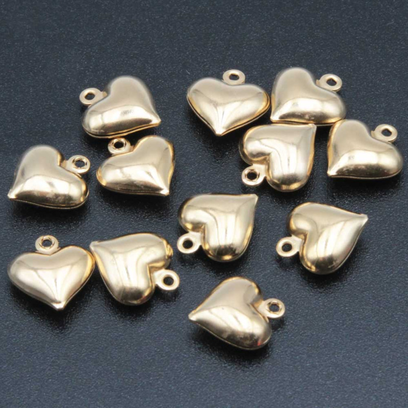 Charms in acciaio cuore oro 10 mm conf. 4 pz (heart-10m) - pietreeminuterie.com