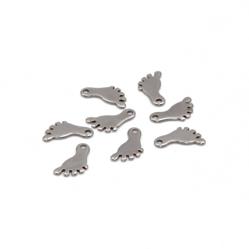 Charms in acciaio piedini bimbo 12 mm conf. 8 pz 