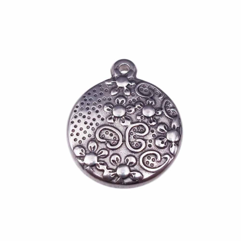 charms tondo decorato 3d in acciaio 17 mm pacco 1 pezzo (mmn9z58) - pietreeminuterie.com