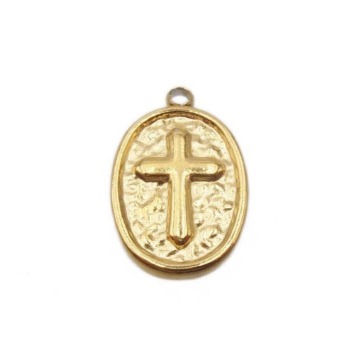 Componenti religiosi | Ciondolo ovale con croce 16.8x10.6 mm oro  pacco 1 pz - cr889j6