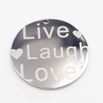 Charms acciaio doppia lucidatura Live laugh Love 18 mm 1 pz