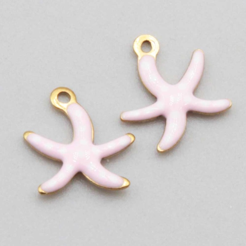 Charms smaltati stella marina acciaio rosa 11 mm conf. 5 pz (j7-c555) - pietreeminuterie.com