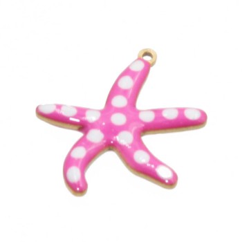 Stella marina acciaio oro smaltata rosa e bianco 18 mm conf. 1 pz