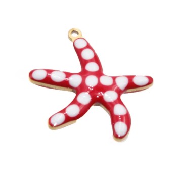 Stella marina acciaio oro smaltata rossa e bianco 18 mm conf. 1 pz