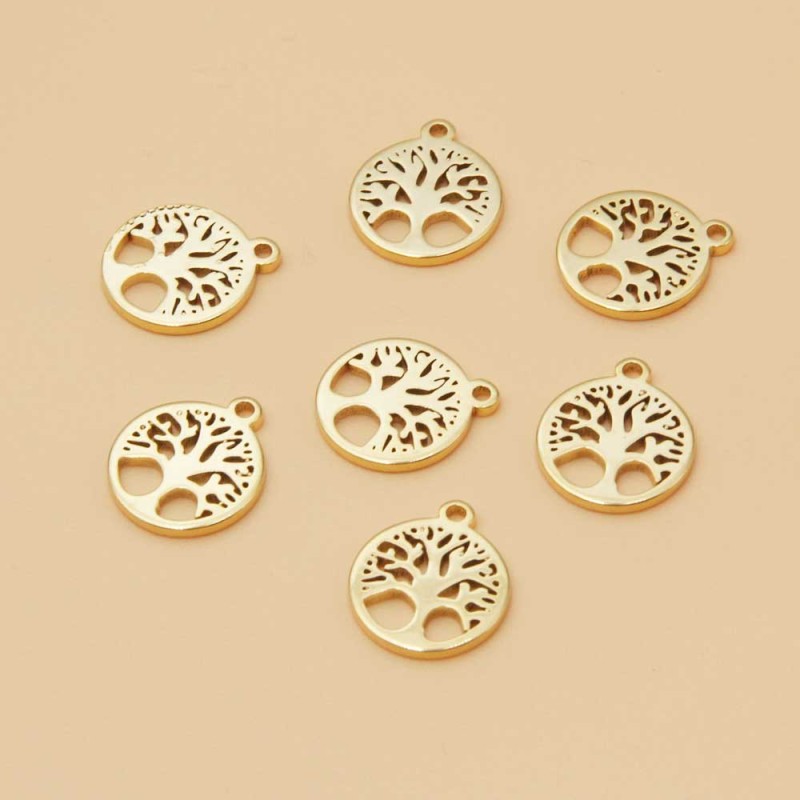 Charms acciaio oro albero della vita 11.5 mm 5 pz (uq76ajja) - pietreeminuterie.com