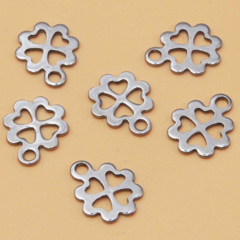 Charms acciaio quadrifoglio 13 mm 10 pz (quadr2002) - pietreeminuterie.com