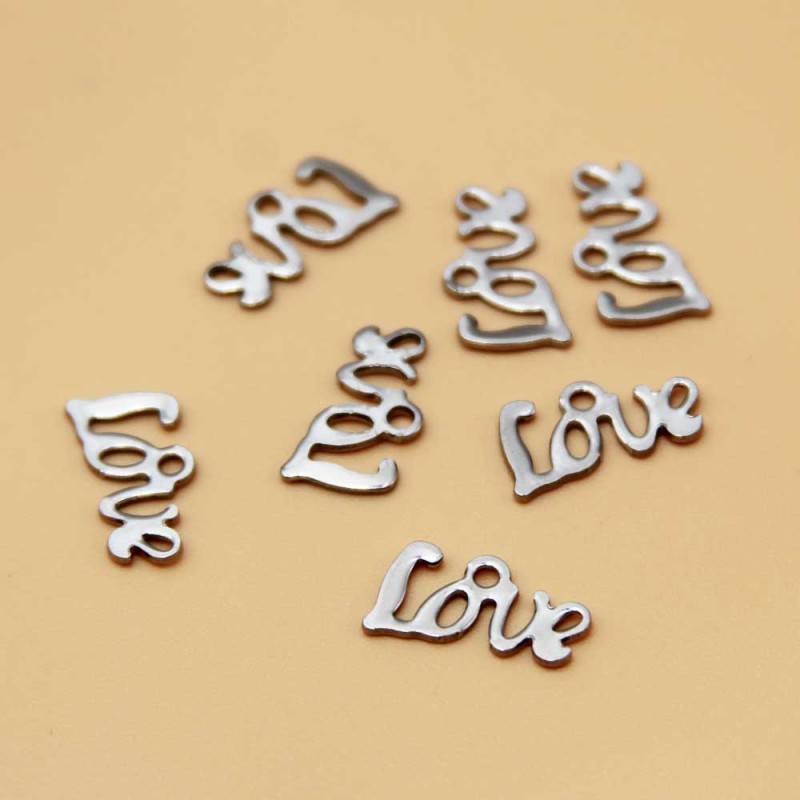 charms acciaio scritta Love 12x5.5 mm 10 pz (love88aa) - pietreeminuterie.com