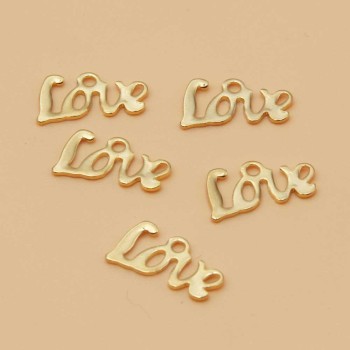Charms acciaio scritta love oro 12x7 mm 5 pz