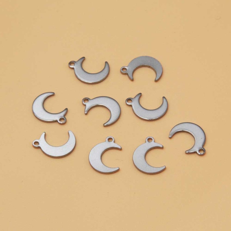 Charms in acciaio luna 10.5 mm 10 pz (89luna772) - pietreeminuterie.com
