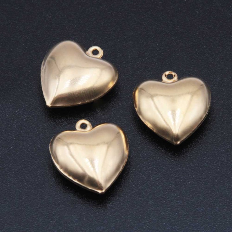 Ciondolo in acciaio cuore 15 mm oro conf. 2 pz (heart-15m) - pietreeminuterie.com