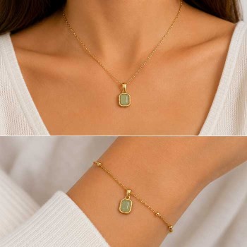 Charms ciondolo acciaio oro 13x9 mm agata verde conf. 1 pz