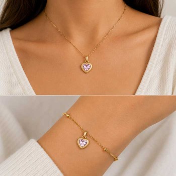 Ciondolo Charms acciaio oro cuore 16 mm cristallo rosa conf.1 pz