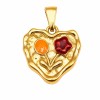 Ciondolo Charm acciaio Cuore oro 18 mm con Fiori Smaltati conf. 1 pz Ciondolo Charm acciaio Cuore oro 18 mm con Fiori Smaltati conf. 1 pz