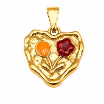 Ciondolo Charm acciaio Cuore oro 18 mm con Fiori Smaltati conf. 1 pz