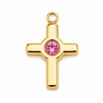 Charms acciaio oro croce 13x12 mm strass rosa conf. 1 pz Charms acciaio oro croce 13x12 mm strass rosa conf. 1 pz