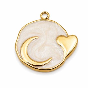 Charms acciaio smaltato crema luna cuore 16 mm conf. 1 pz Charms acciaio smaltato crema luna cuore 16 mm conf. 1 pz
