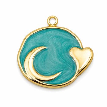 Charms acciaio smaltato verde luna cuore 16 mm conf. 1 pz Charms acciaio smaltato verde luna cuore 16 mm conf. 1 pz